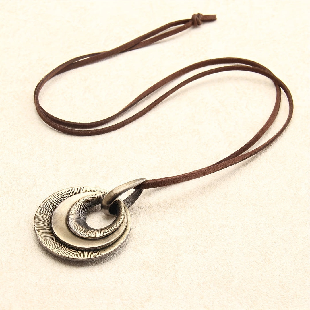 Vintage Style Layered Zinc Alloy Disc Long Pendant Necklace