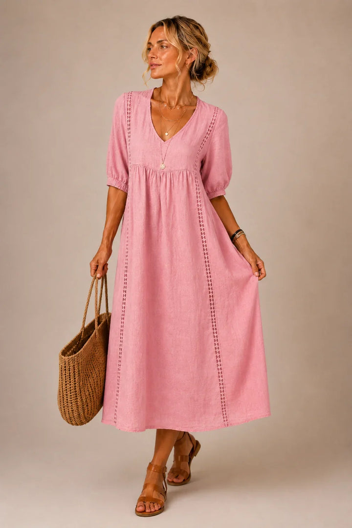 Tiffany™ | Tummy-Flattering Midi Dress with V-Neck