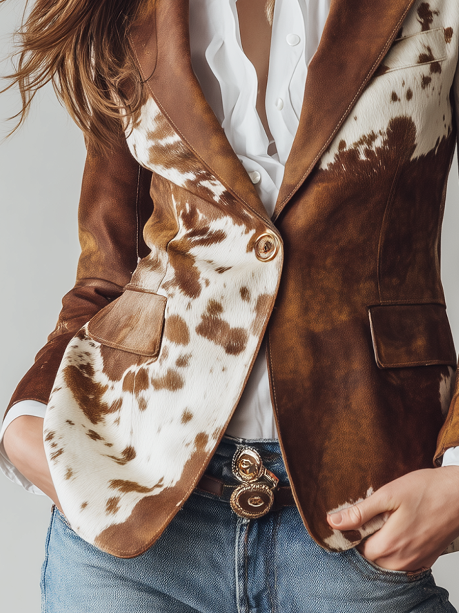 Agathe | Vintage Cow Print Statement Blazer