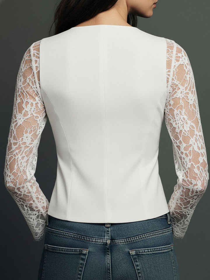 Noémie | Blazer Top with Sheer Sleeves