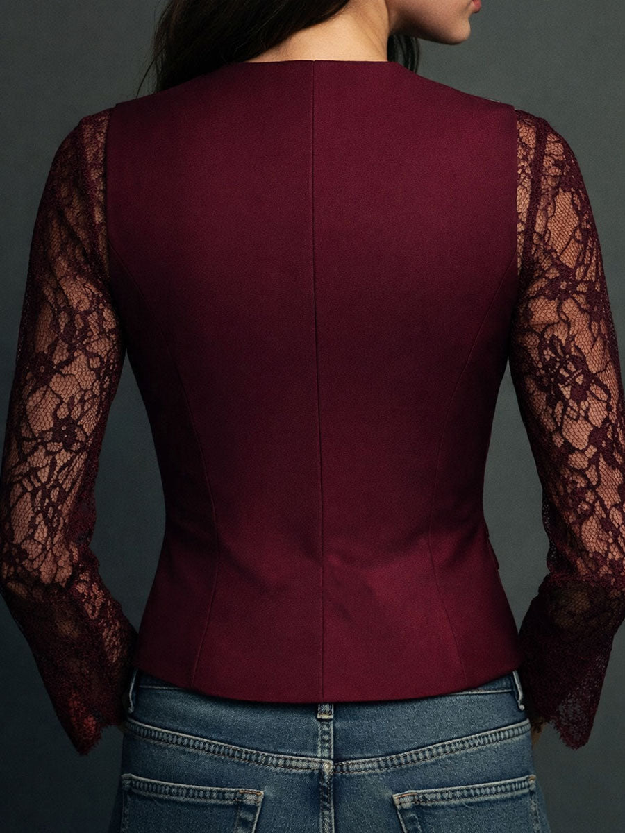 Noémie | Blazer Top with Sheer Sleeves