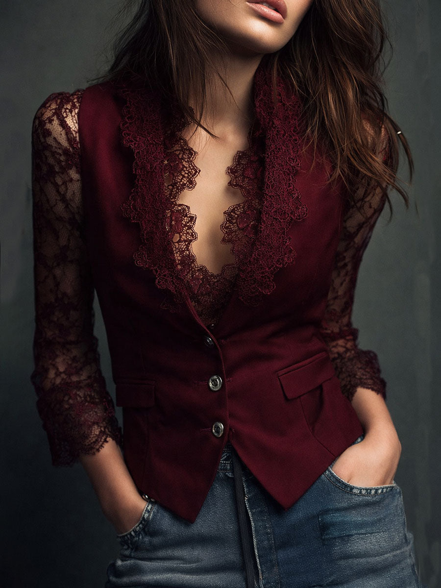 Noémie | Blazer Top with Sheer Sleeves