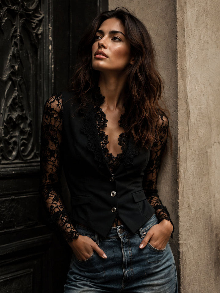 Noémie | Blazer Top with Sheer Sleeves