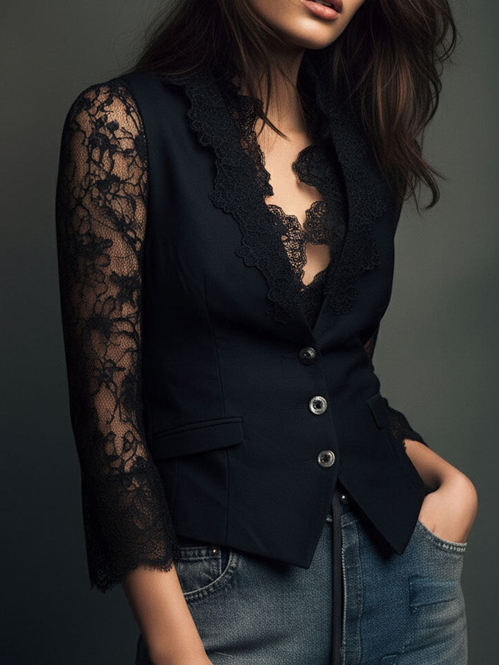 Noémie | Blazer Top with Sheer Sleeves