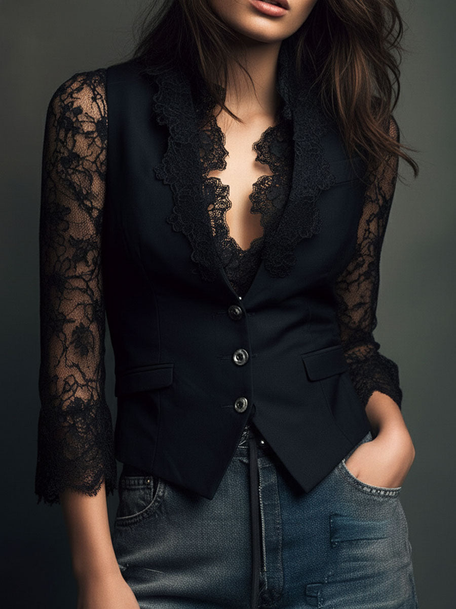 Noémie | Blazer Top with Sheer Sleeves