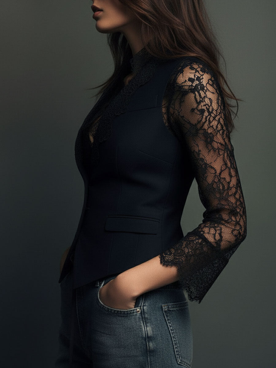 Noémie | Blazer Top with Sheer Sleeves