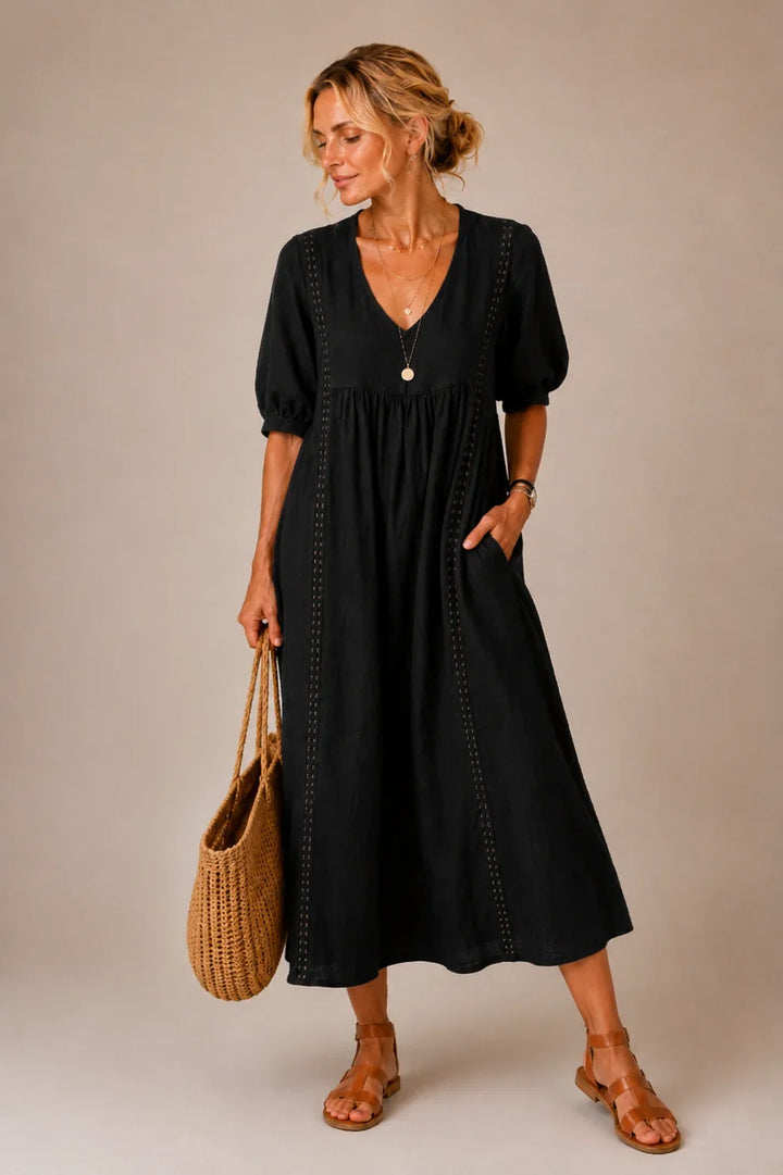 Tiffany™ | Tummy-Flattering Midi Dress with V-Neck
