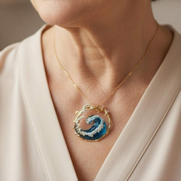 Ocean Wave Necklace & Earrings Set – Gold Tone