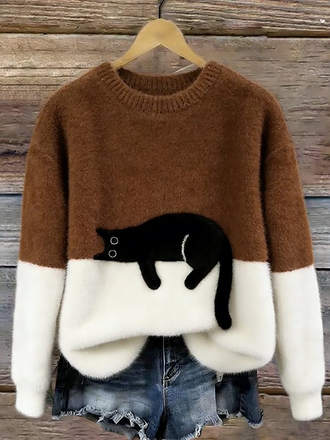 Emma™ | Elegant Cat Print Oversized Sweater