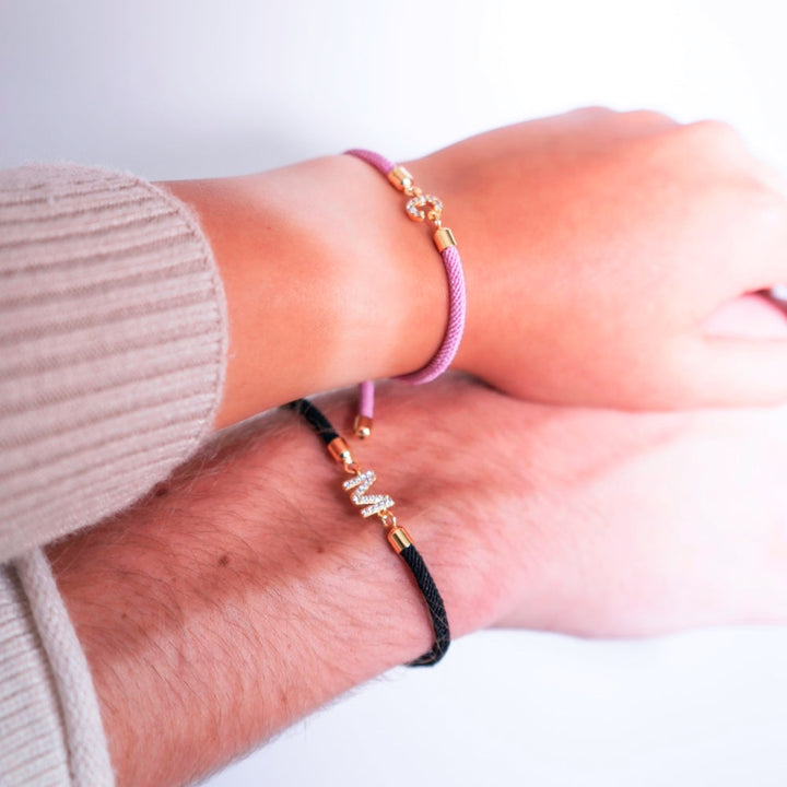 Dainty Personalized Initial Cord Bracelet with Pavé Crystal Charm
