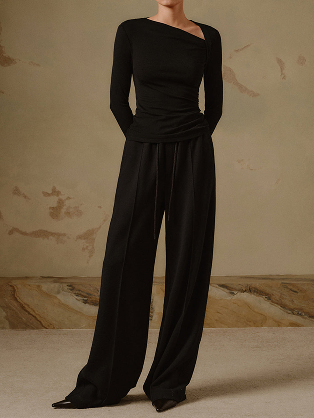 Fozia Rib-Knit Long Sleeve Top