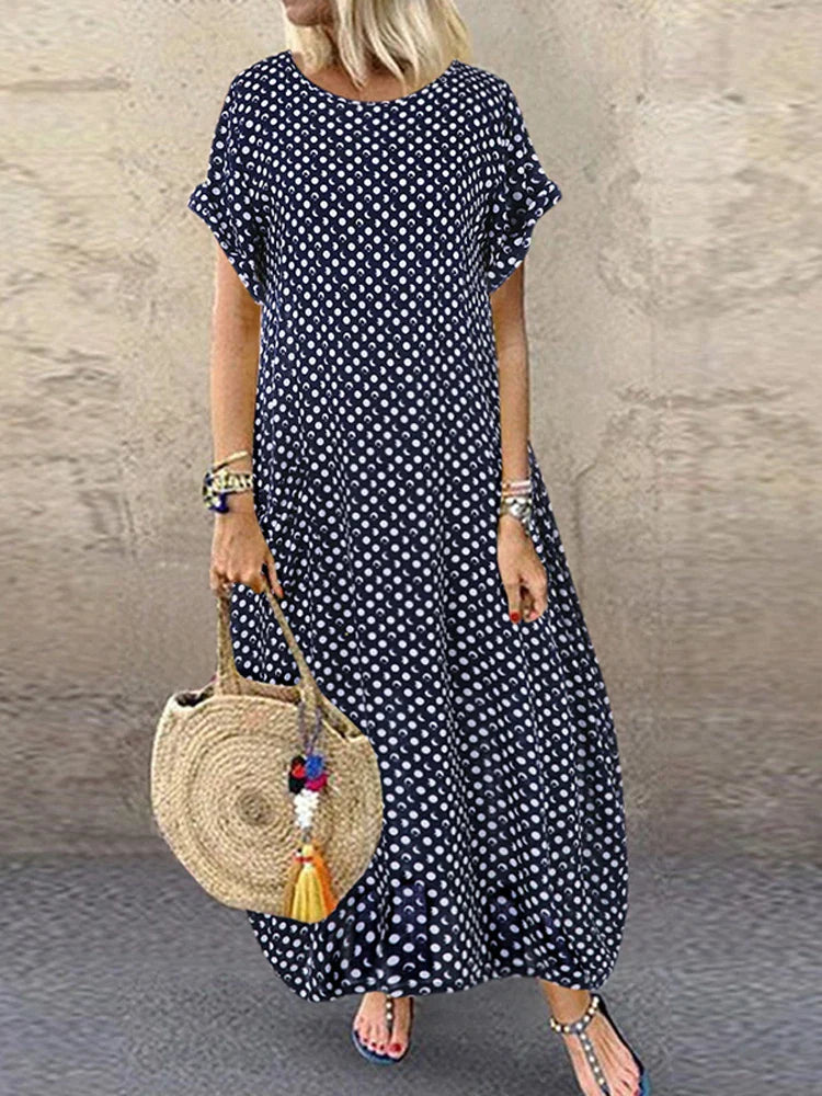 Aria - Casual Polka Dot Baggy Maxi Dress