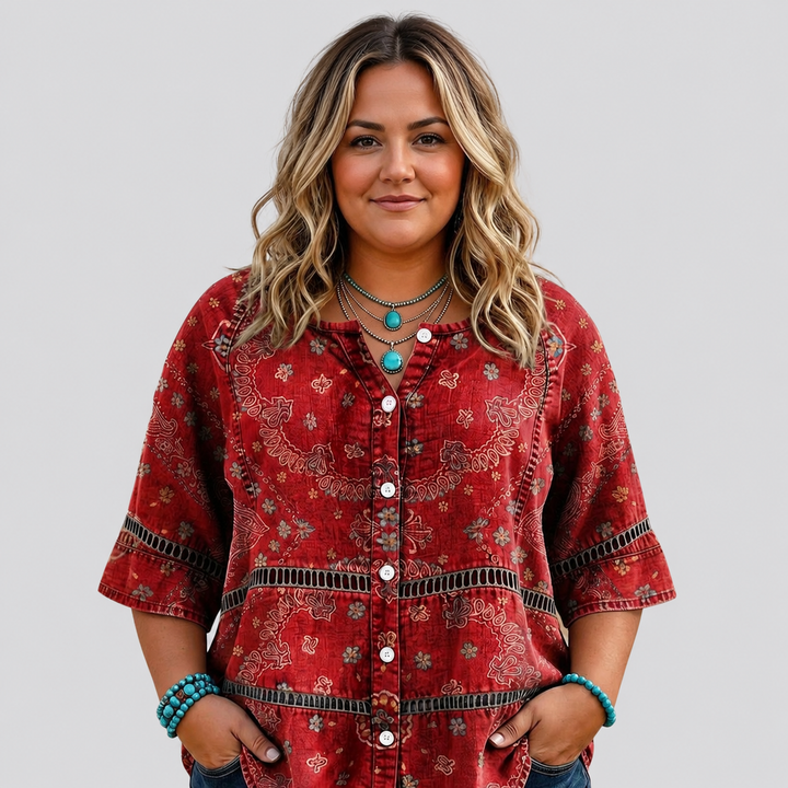 Luna |  Vintage Ethnic Print Blouse