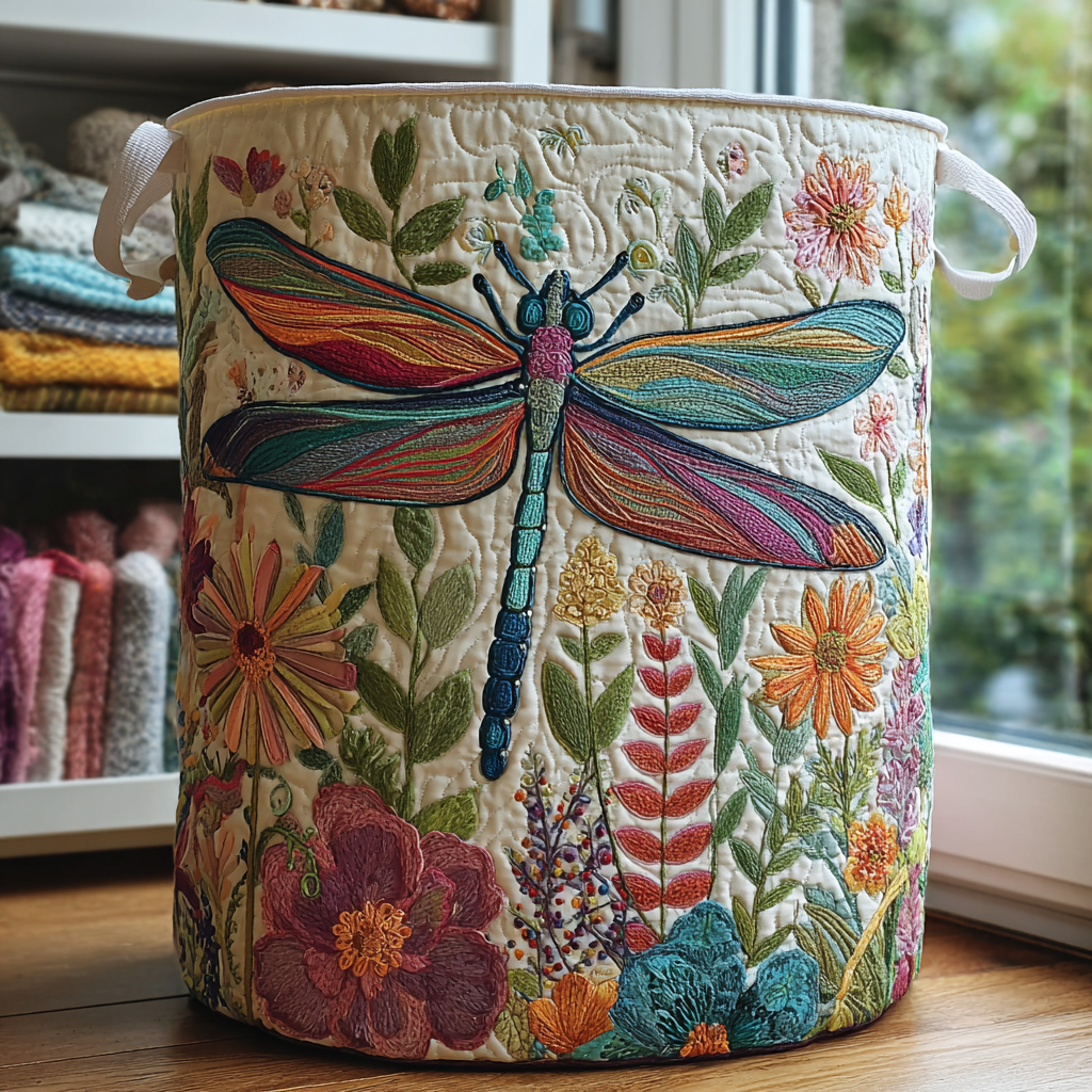 Libellule et Fleurs | Panier de Rangement Matelassé