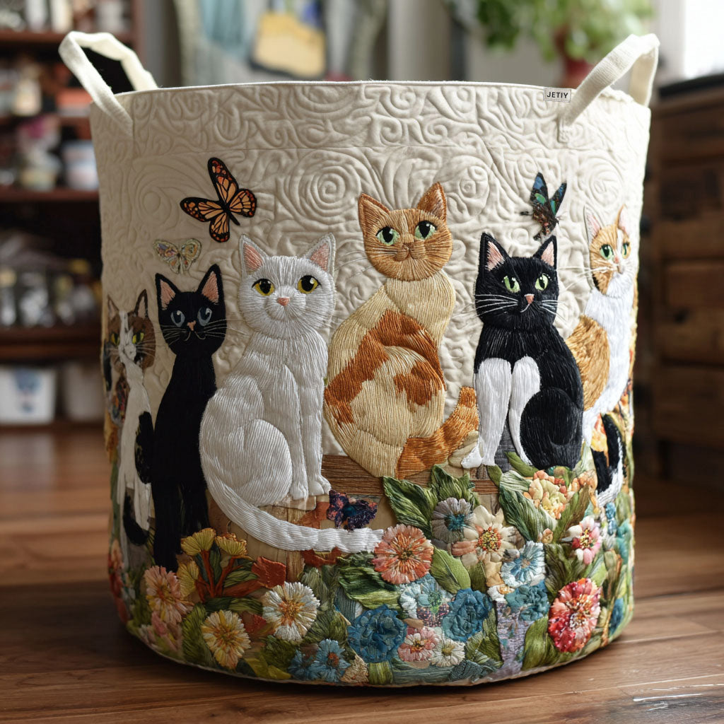 Chats dans le Jardin | Panier de Rangement Matelassé