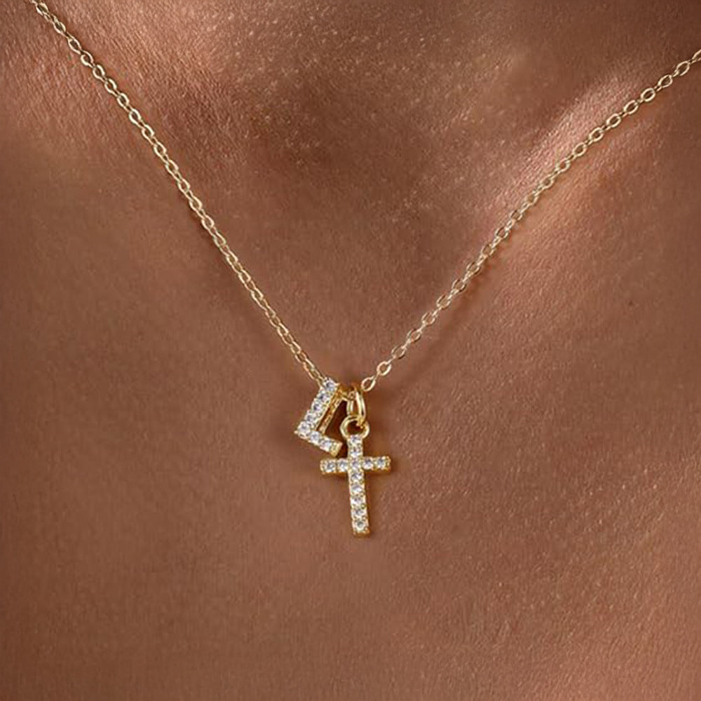 Dainty Crystal Initial & Cross Pendant Necklace