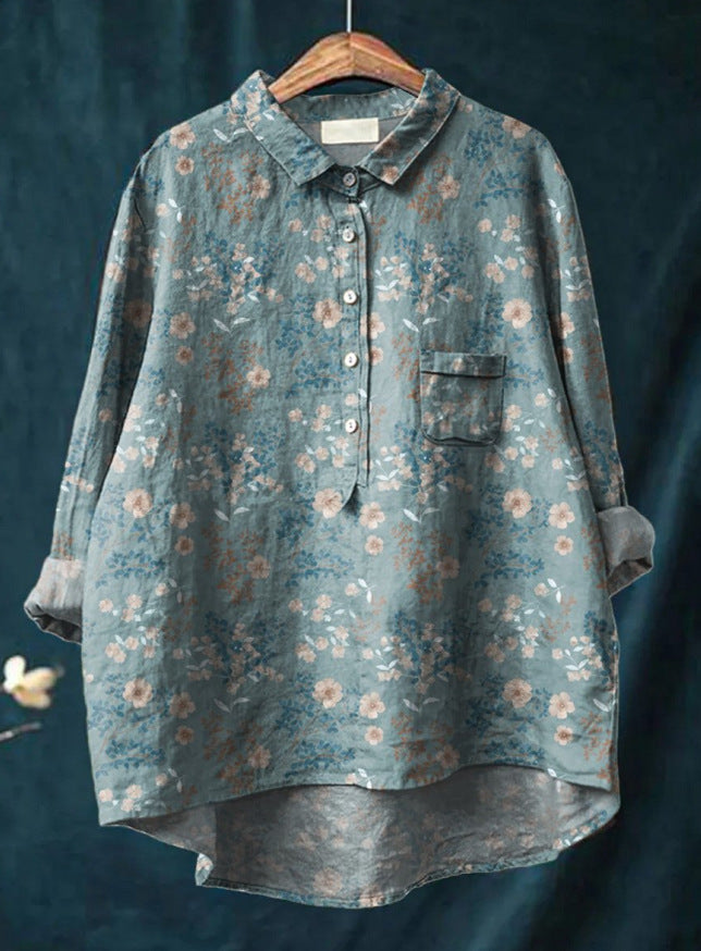 Caroline | Cotton Linen Floral Blouse