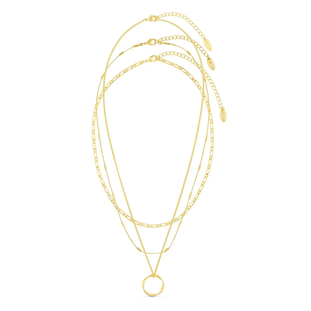 Open Circle Three Row Necklace – Silver Tone