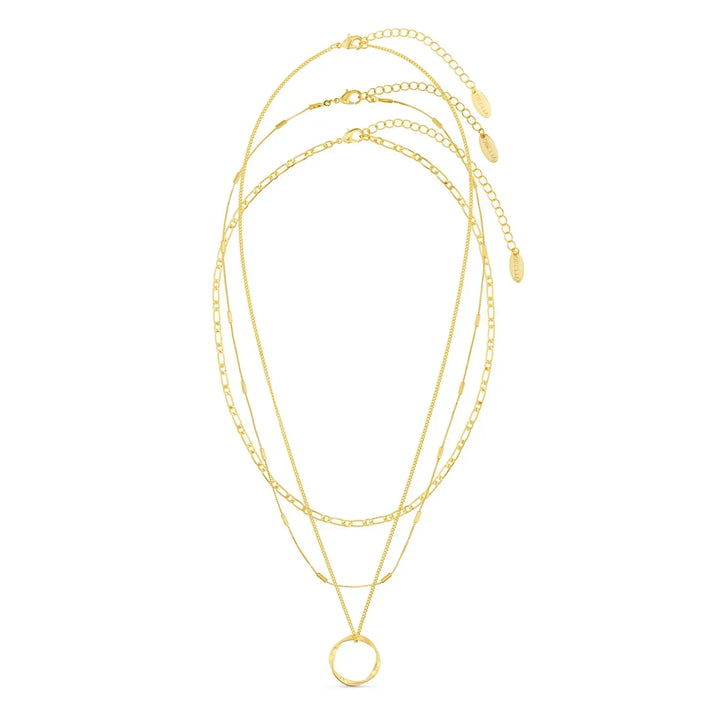 Open Circle Three Row Necklace – Silver Tone