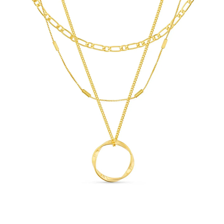 Open Circle Three Row Necklace – Silver Tone