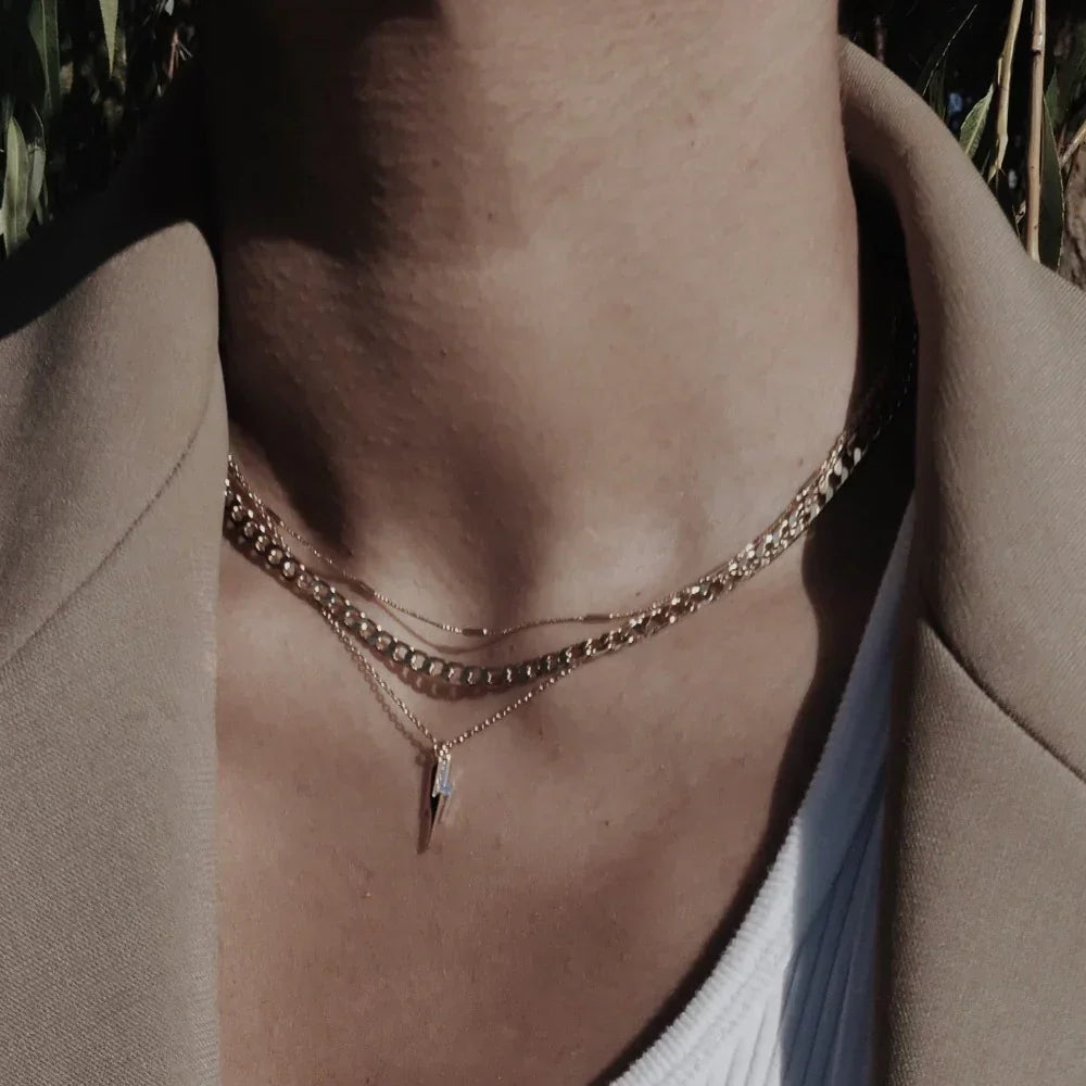 Flat Link Curb Chain Necklace – Silver Tone