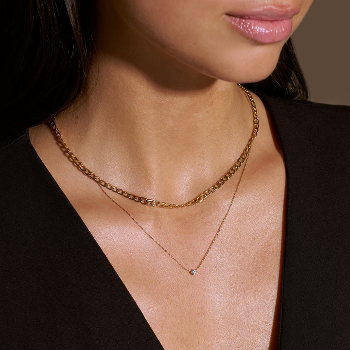 Flat Link Curb Chain Necklace – Silver Tone