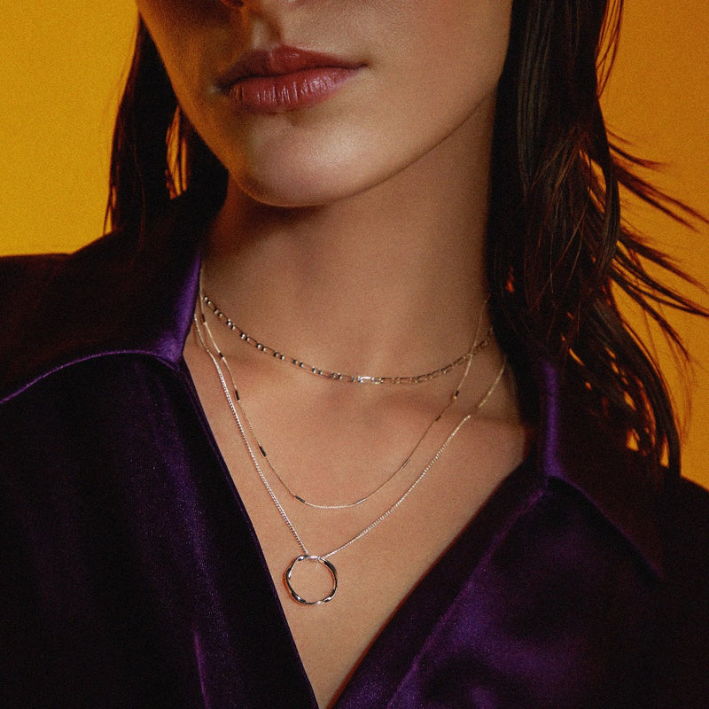Open Circle Three Row Necklace – Silver Tone