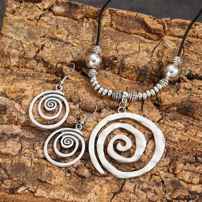 Bohemian Spiral Necklace and Earrings Set