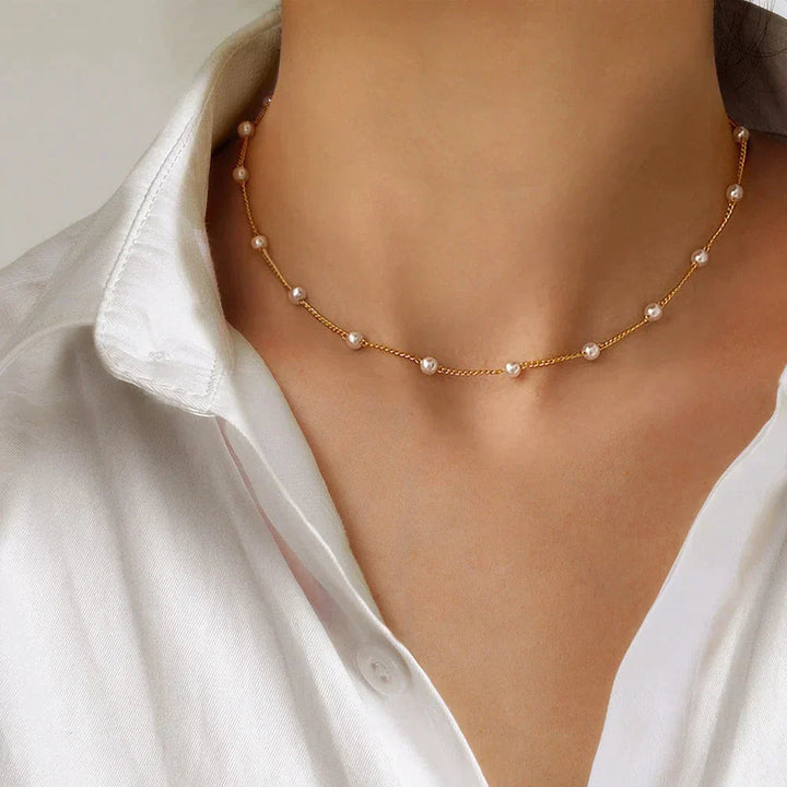 Delicate Mini Pearl Chain Necklace