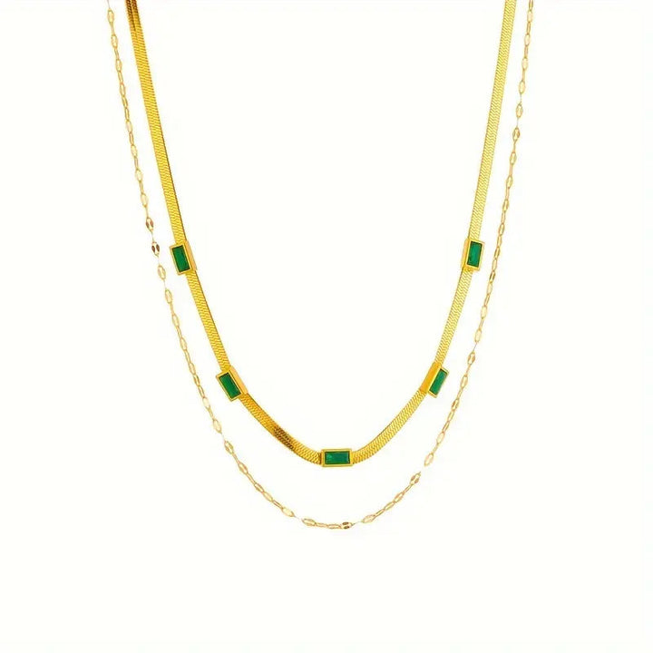 Sorella Gem Double-Layer Retro Necklace – Gold Tone