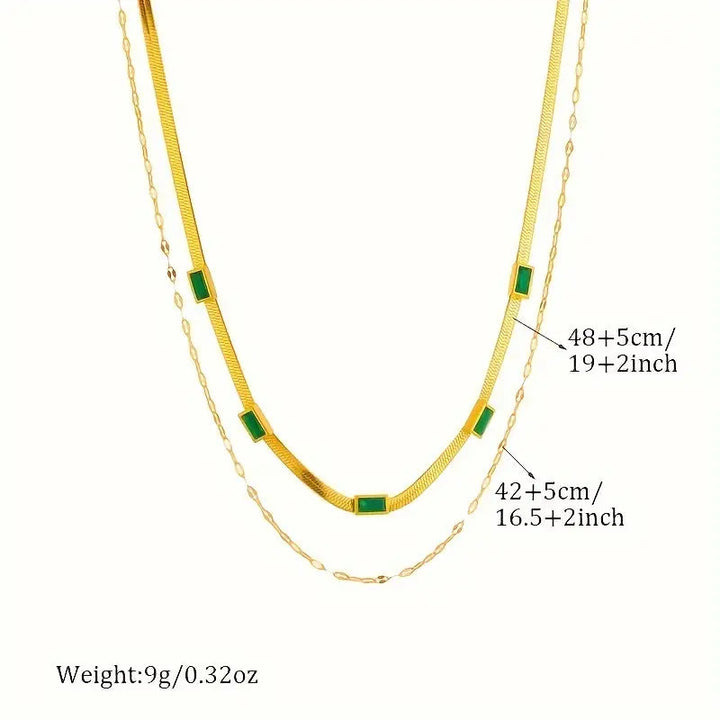Sorella Gem Double-Layer Retro Necklace – Gold Tone