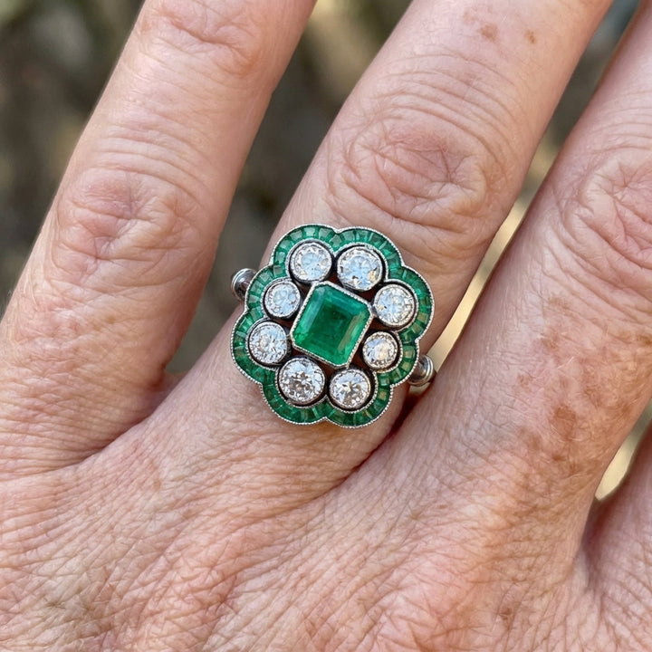 Vintage Emerald Zircon Gemstone Gold Plated Ring