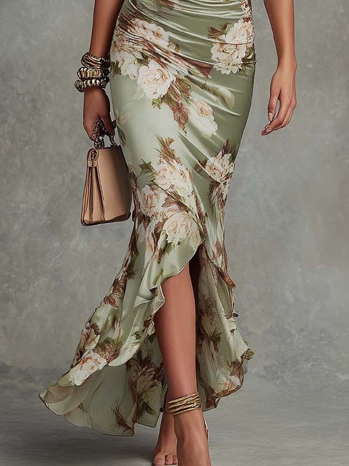 Emma | Long Satin Dress with Floral Print