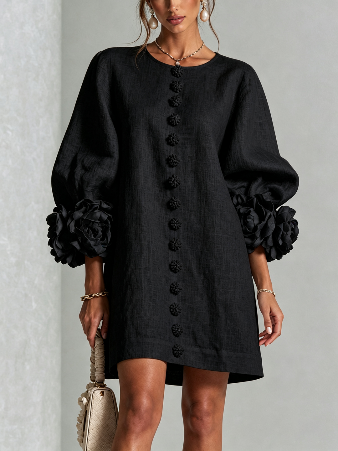 Lola | Floral Print Mini Dress with Button Closure