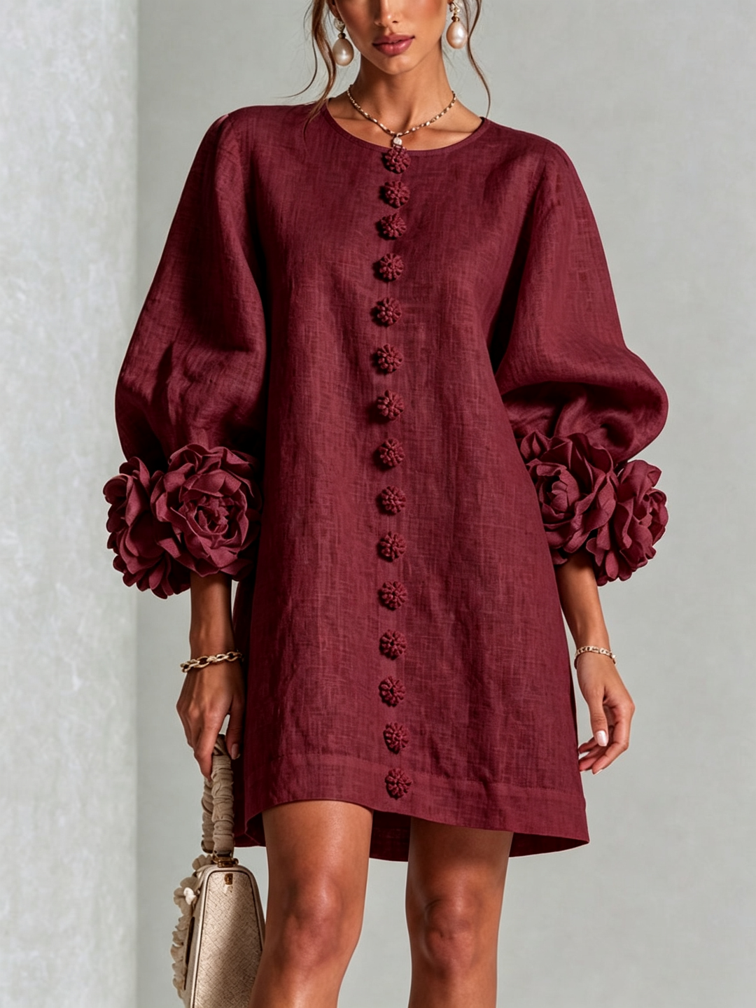 Lola | Floral Print Mini Dress with Button Closure