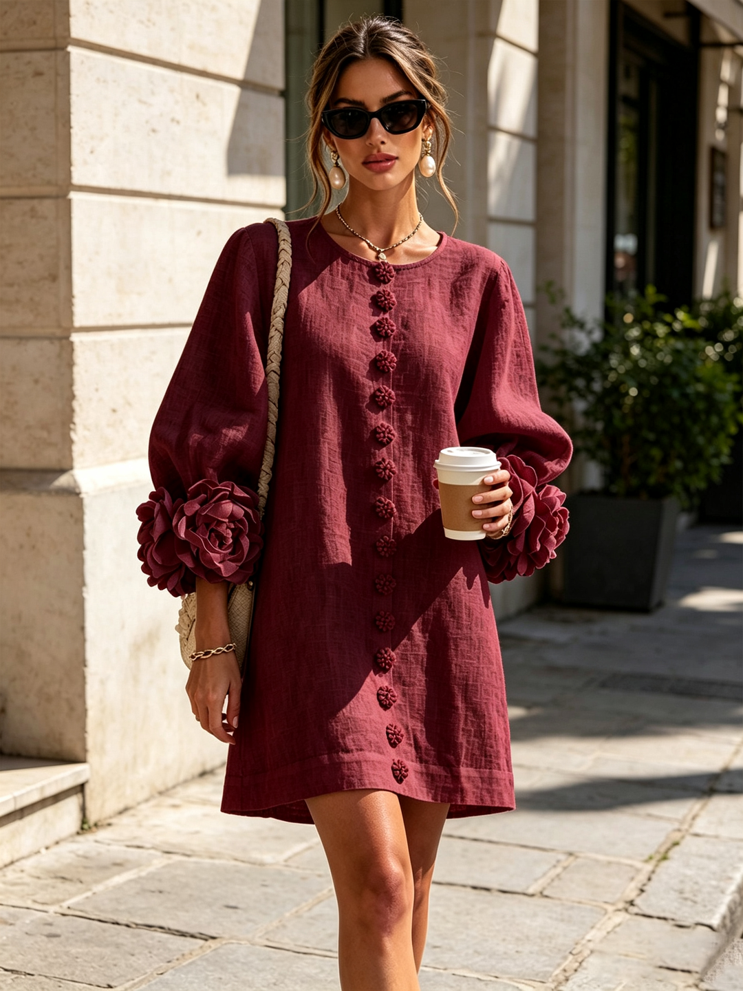 Lola | Floral Print Mini Dress with Button Closure