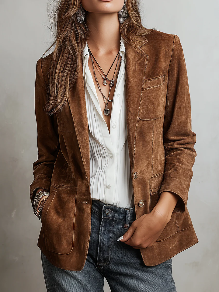 Marcelle | Vintage Brown Blazer with Contrast Stitching