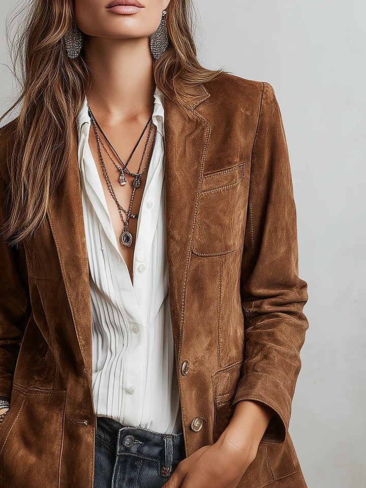 Marcelle | Vintage Brown Blazer with Contrast Stitching