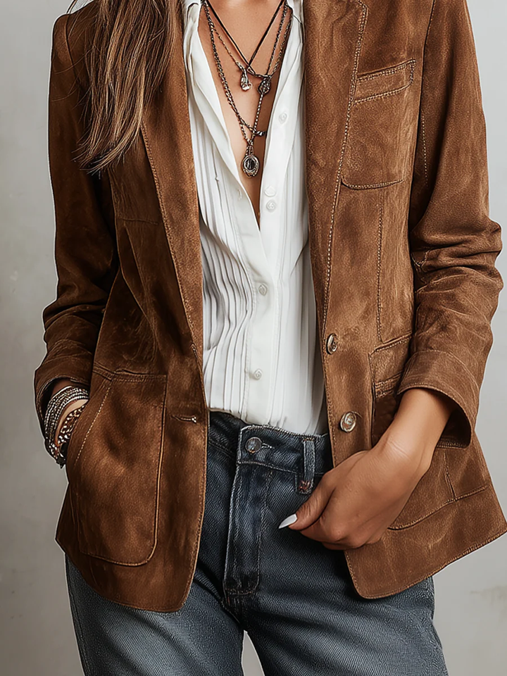 Marcelle | Vintage Brown Blazer with Contrast Stitching