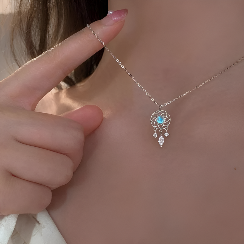 Moonstone-Look Dreamcatcher Necklace
