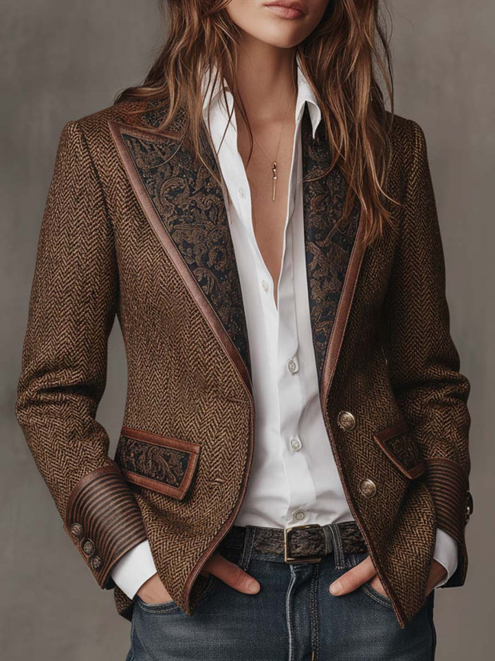 Gisèle | Herringbone Print Panelled Blazer