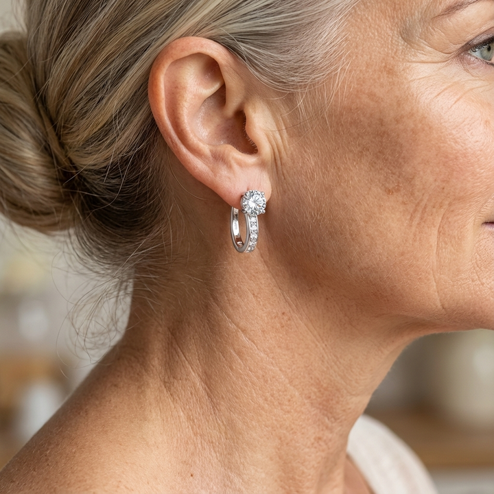 Channel Huggie Earrings – Silver Tone