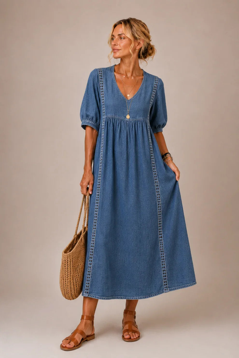 Tiffany™ | Tummy-Flattering Midi Dress with V-Neck