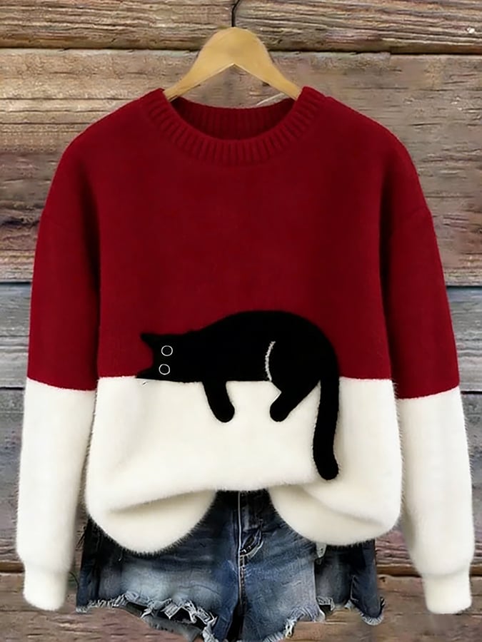 Emma™ | Elegant Cat Print Oversized Sweater