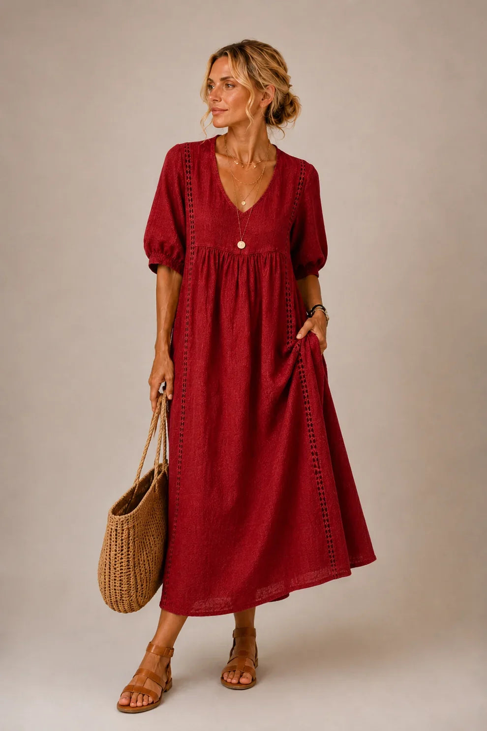 Tiffany™ | Tummy-Flattering Midi Dress with V-Neck
