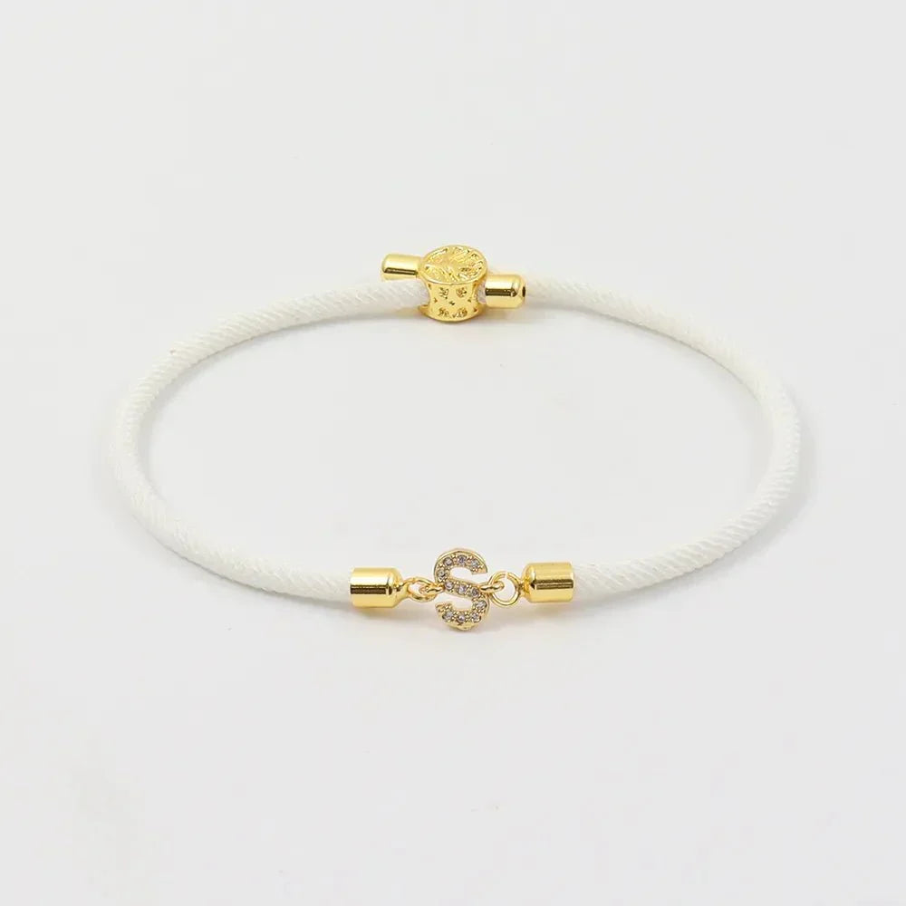 Dainty Personalized Initial Cord Bracelet with Pavé Crystal Charm