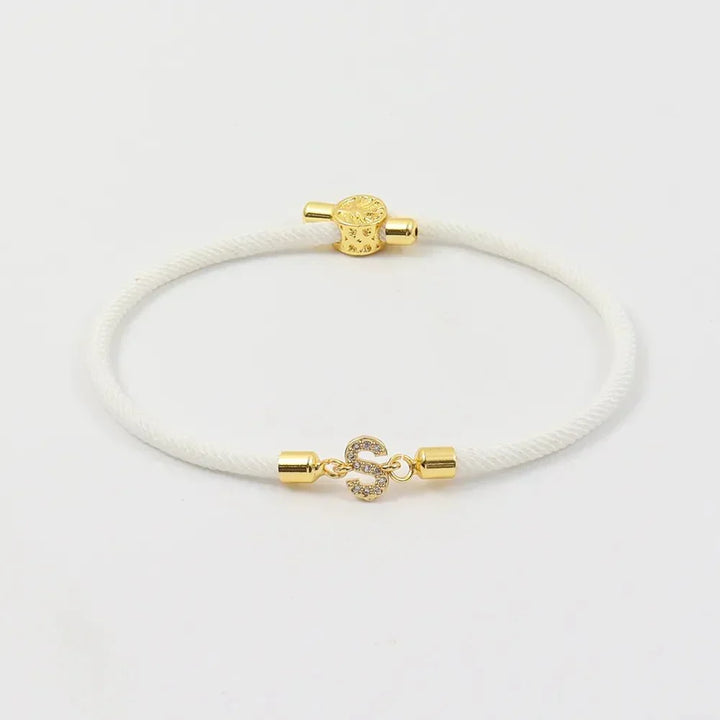 Dainty Personalized Initial Cord Bracelet with Pavé Crystal Charm