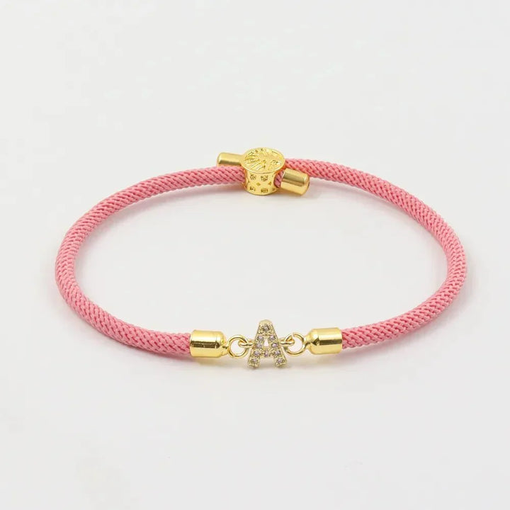 Dainty Personalized Initial Cord Bracelet with Pavé Crystal Charm