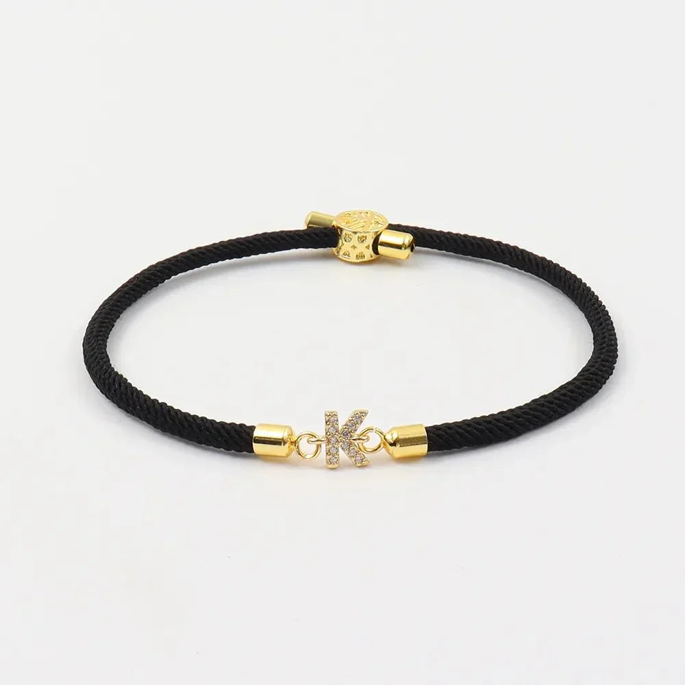 Dainty Personalized Initial Cord Bracelet with Pavé Crystal Charm