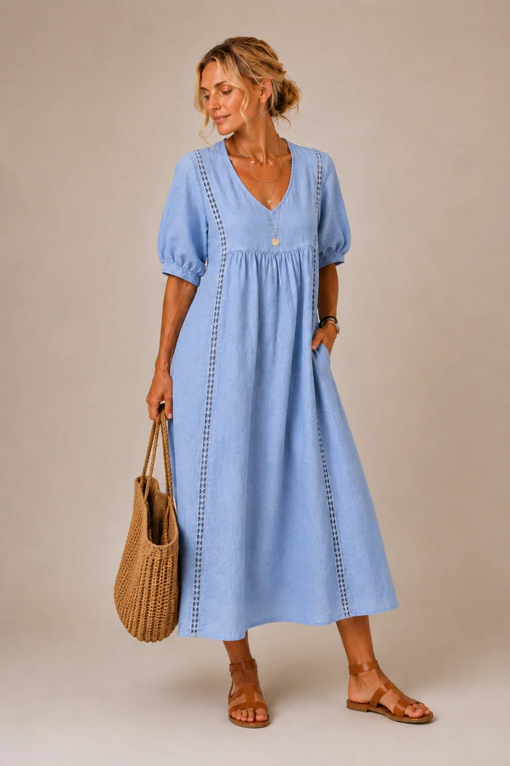 Tiffany™ | Tummy-Flattering Midi Dress with V-Neck